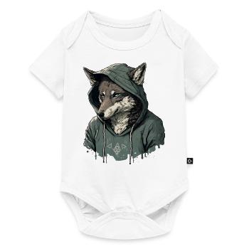 Loup avec sweat à capuche - Body à manches courtes Premium Bébé - blanc - Devant