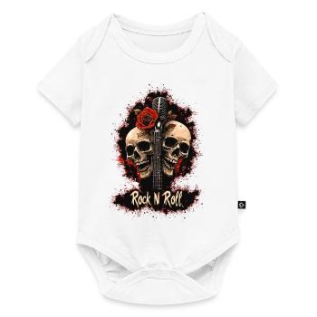 Rock N Roll Skull Electric Guitar Rose Music Rocker - Baby Premium short-sleeve bodysuit - white - Front