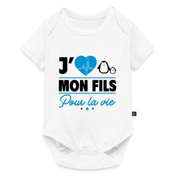 J'aime mon fils – Pour parents et humour - Body à manches courtes Premium Bébé - blanc - Devant