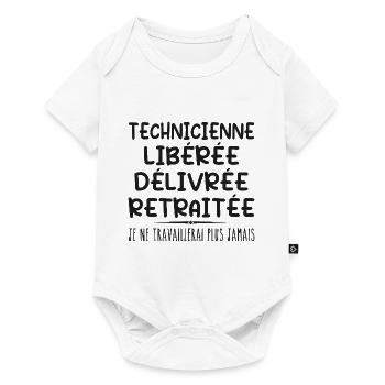 Technicienne célèbre sa retraite avec humour - Body à manches courtes Premium Bébé - blanc - Devant
