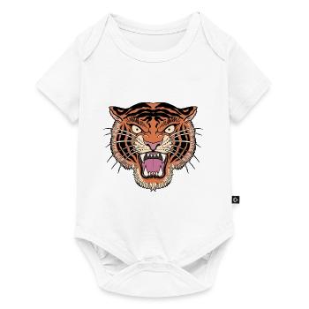 Tête de tigre de tatouage traditionnelle avec ouverture - Body à manches courtes Premium Bébé - blanc - Devant