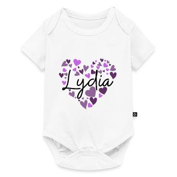 Lydia Name Design with Heart-Shaped purple Hearts - Baby Premium short-sleeve bodysuit - white - Front