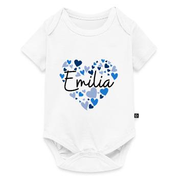 Emilia Name Design with Heart-Shaped blue Hearts - Baby Premium short-sleeve bodysuit - white - Front