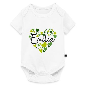 Emilia Name Design with Heart-Shaped green Hearts - Baby Premium short-sleeve bodysuit - white - Front