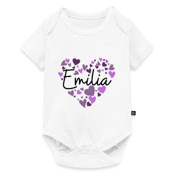 Emilia Name Design with Heart-Shaped purple Hearts - Baby Premium short-sleeve bodysuit - white - Front
