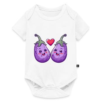 Aubergine Couple Amour Coeur Bande Dessinée - Body à manches courtes Premium Bébé - blanc - Devant
