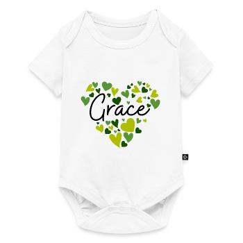 Grace Name Design with Heart-Shaped green Hearts - Baby Premium short-sleeve bodysuit - white - Front