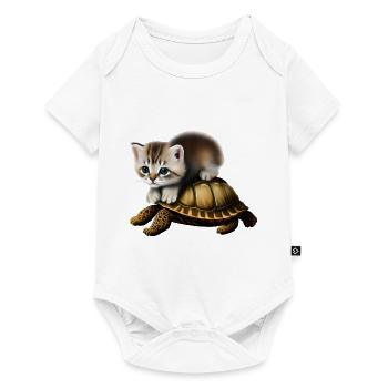 Cat on turtle - Baby Premium short-sleeve bodysuit - white - Front