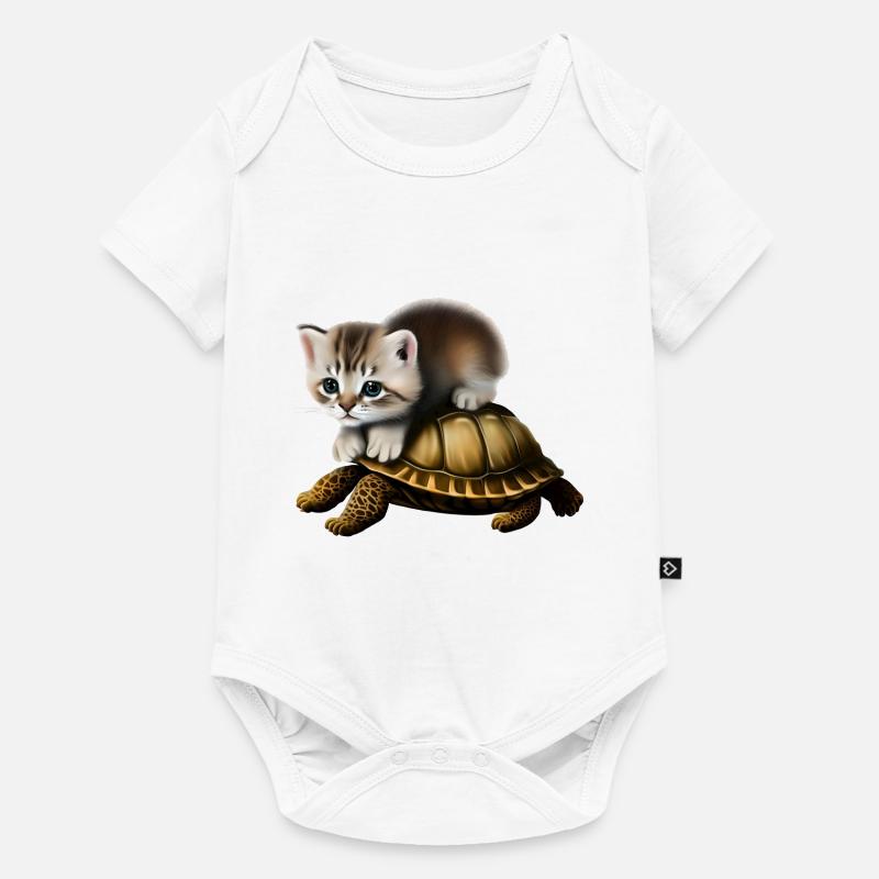 Chat sur tortue - Body à manches courtes Premium Bébé - blanc