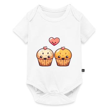 Cupcake Paar Liebe Herz Comic - Baby Premium Kurzarmbody - Weiß - Vorne