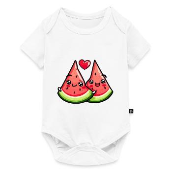 Wassermelone Paar Liebe Herz Comic - Baby Premium Kurzarmbody - Weiß - Vorne