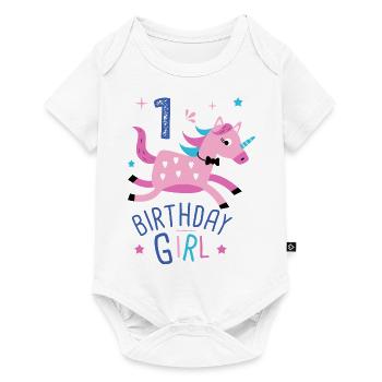 1 Geburtstagskind 1 Jahr Licorn Einhorn - Baby Premium Kurzarmbody - Weiß - Vorne