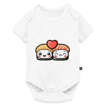 Sushi Couple Amour Coeur Bande Dessinée - Body à manches courtes Premium Bébé - blanc - Devant