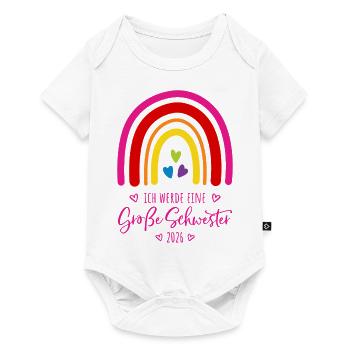 Ich werde eine große Schwester 2026 Regenbogen - Baby Premium Kurzarmbody - Weiß - Vorne