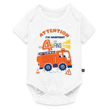 pompiers pour enfants 4 ans anniversaire - Body à manches courtes Premium Bébé - blanc - Devant