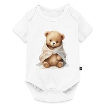 Bébé ours avec serviette, peint à la main - Body à manches courtes Premium Bébé - blanc - Devant