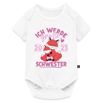 Große Schwester 2023 Mädchen Geschwister Geburt - Baby Premium Kurzarmbody - Weiß - Vorne
