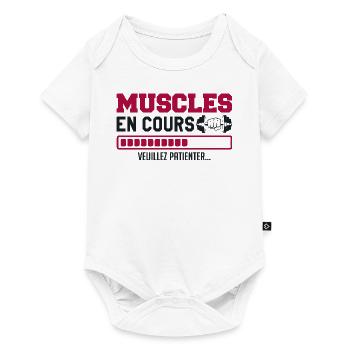 Muscles in progress... bodybuilding funny humor - Baby Premium short-sleeve bodysuit - white - Front