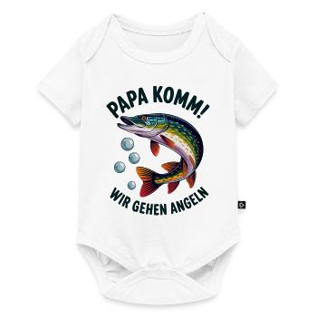 Papa komm wir gehen Angeln springender Hecht - Baby Premium Kurzarmbody - Weiß - Vorne