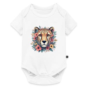 Cheetah Gepard Blumen - Baby Premium Kurzarmbody - Weiß - Vorne