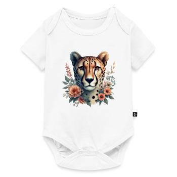Cheetah Gepard Blumen - Baby Premium Kurzarmbody - Weiß - Vorne