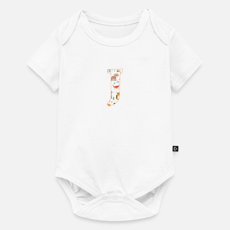 Buchstabe J, Monogramm, Tiermuster - Baby Premium Kurzarmbody - Weiß