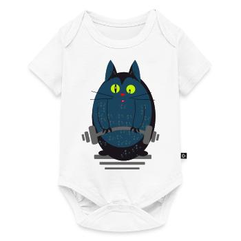Katze als Gewichtheber - Baby Premium Kurzarmbody - Weiß - Vorne