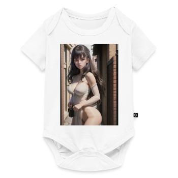 Femme dans une ruelle, ville,IA générée - Body à manches courtes Premium Bébé - blanc - Devant