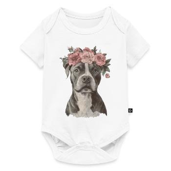 American Staffordshire Terrier mit Blumenkranz - Baby Premium Kurzarmbody - Weiß - Vorne