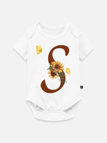 Buchstabe s Sonnenblumenschmetterling - Baby Premium Kurzarmbody - Weiß