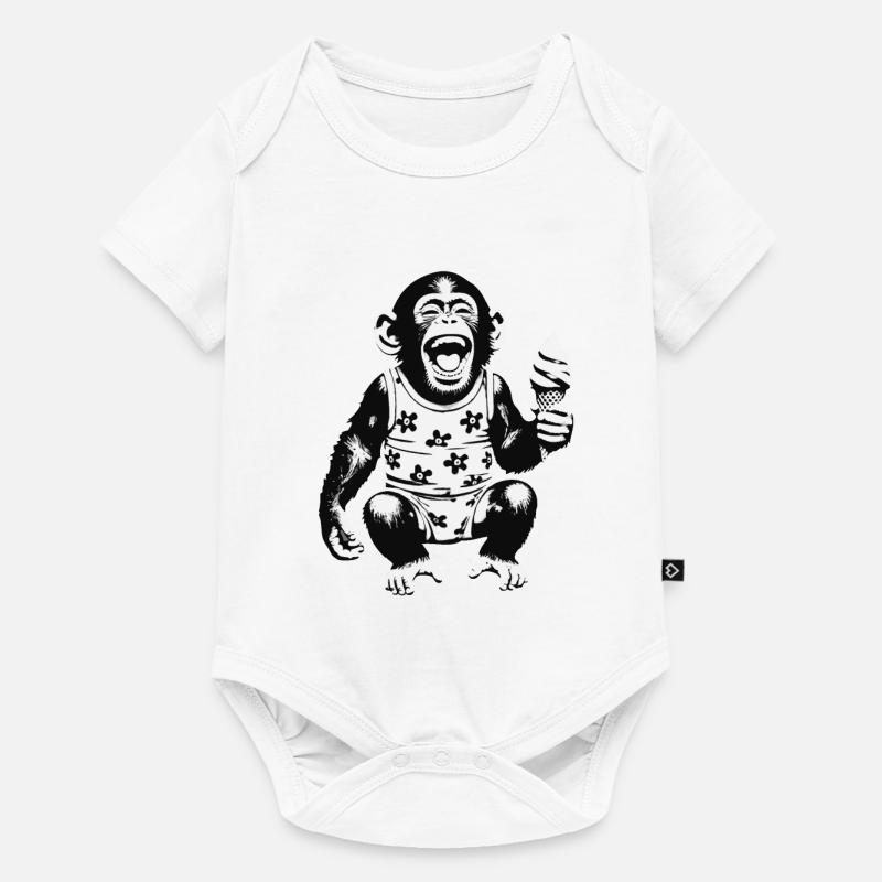 Lachendes Äffchen mit Eis - Baby Premium Kurzarmbody - Weiß