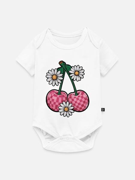 Charmante Kirsche und Gänseblümchen - Baby Premium Kurzarmbody - Weiß