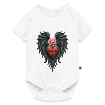 Coeur avec des ailes et une fleur rose - Body à manches courtes Premium Bébé - blanc - Devant