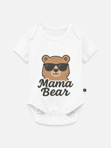 Mama Bär Dunkle Brille - Baby Premium Kurzarmbody - Weiß