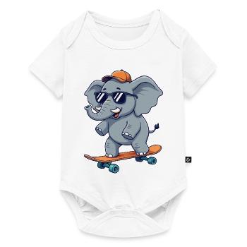 Funny Elephnat Skating on Skateboard Cartoon Skate - Baby Premium short-sleeve bodysuit - white - Front