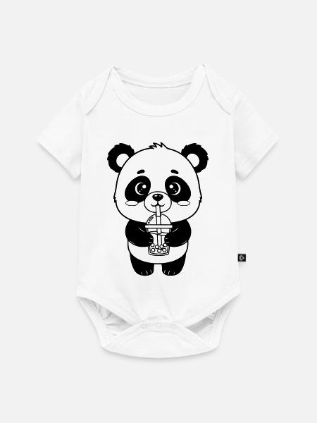 Panda mit Trinkbecher - Baby Premium Kurzarmbody - Weiß