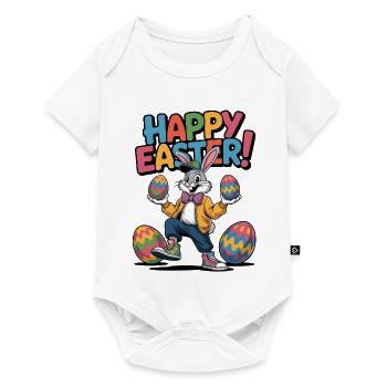 Easter Bunny Cartoon with Colorful Eggs - Baby Premium short-sleeve bodysuit - white - Front