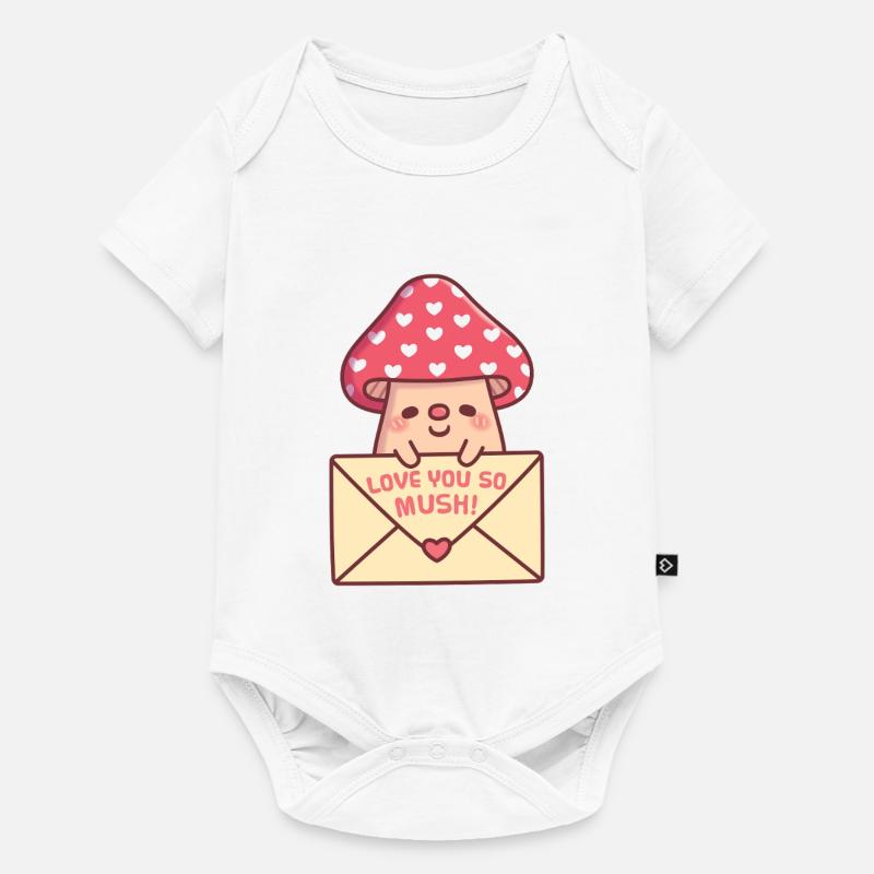 Champignon mignon avec une lettre que je t’aime tellement avec un jeu de mots sans poids - Body à manches courtes Premium Bébé - blanc