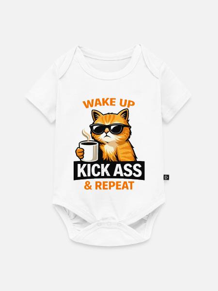 Wach auf, cooler Katzenkaffee - Baby Premium Kurzarmbody - Weiß