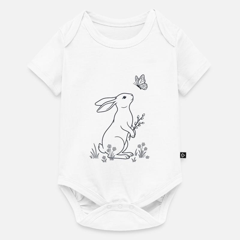 Lapin de Pâques et Papillon – LineArt - Body à manches courtes Premium Bébé - blanc
