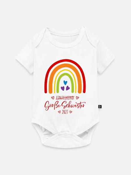 Große Schwester 2027 Boho Regenbogen - Baby Premium Kurzarmbody - Weiß