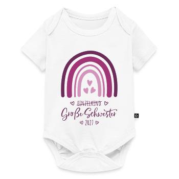 Große Schwester 2027 Regenbogen  - Baby Premium Kurzarmbody - Weiß - Vorne