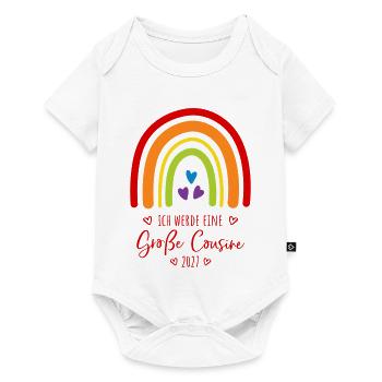 Ich werde eine Große Cousine 2027 Regenbogen - Baby Premium Kurzarmbody - Weiß - Vorne