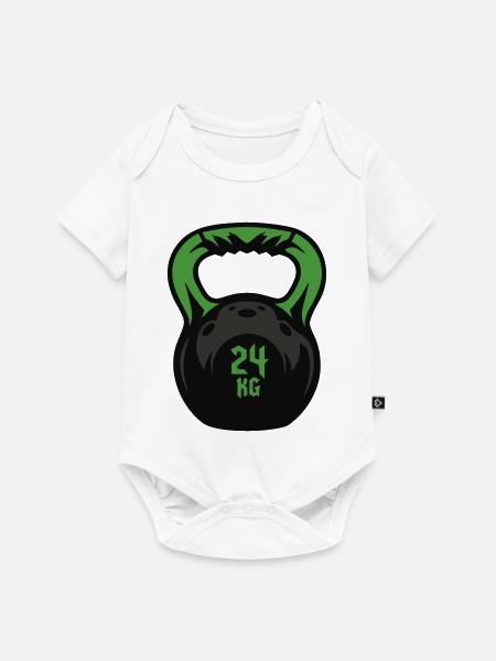 Kettlebell 24 KG Kugelhantel - Baby Premium Kurzarmbody - Weiß