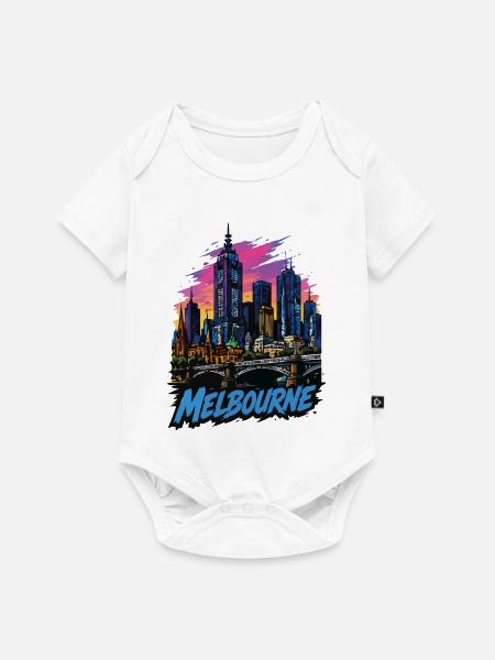 Melbourne Pop Art Skyline Sunset - Baby Premium Kurzarmbody - Weiß