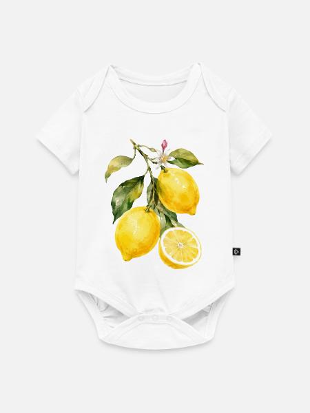 Zitronen Aquarell Motiv - Baby Premium Kurzarmbody - Weiß