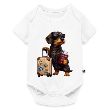 Dachshund Motif Holiday – Funny Dog with Suitcase and - Baby Premium short-sleeve bodysuit - white - Front