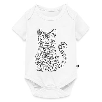 Katze mit Blumen Mandala im Körper zum ausmalen - Baby Premium Kurzarmbody - Weiß - Vorne