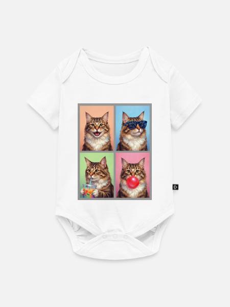 Katzen American Bobtail Katze - Baby Premium Kurzarmbody - Weiß
