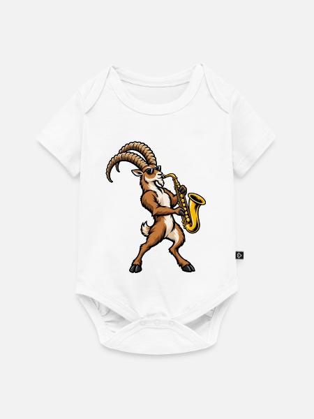 Steinbock mit Saxophon – Sternzeichen - Baby Premium Kurzarmbody - Weiß